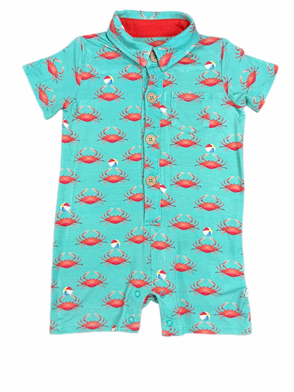 POSH PEANUT Short Sleeve Collared Henley Romper - 9-12M